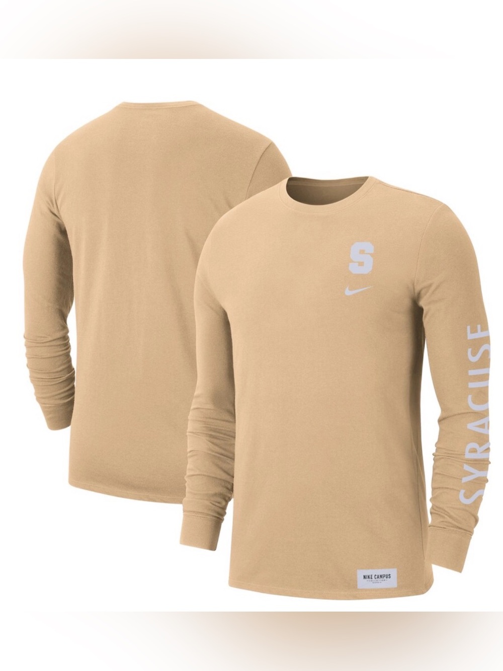 Syracuse Orange Nike Campus Collections Men’s XL Tan Long Sleeve T-Shirt 2-Hit